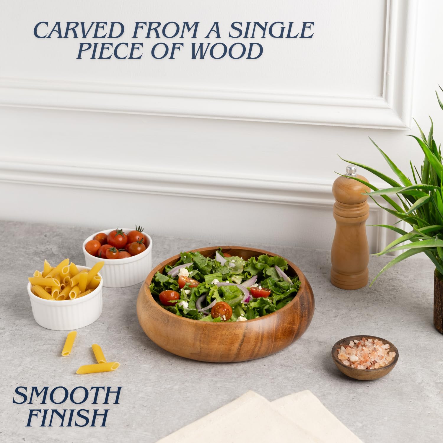 LAVAUX DESIGNS wooden bowls for food | Set of 4 individual acacia wood bowls 8 x 2 inches (25 oz) | Enjoy your salad, pasta, rice, acai, smoothie, soup, fruits, snacks - Image 4