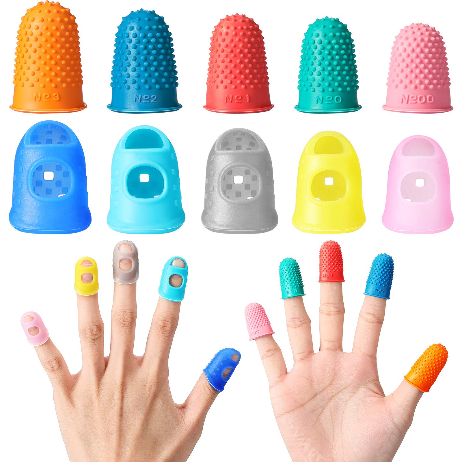 Photo 1 of Zonon 20 Pieces Rubber Thimble Hand Sewing Silicone Finger Tips Protector Guard 5 Sizes Finger Pads Grips for Quilting Knitting Sorting Task Embroidery Paperwork Carving Handwork(Blue)