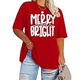 Merry and Bright Plus Size Shirt Women Chenille Patch Christmas Tops Holiday Shirt Women Embroidery Xmas Tee Tops