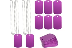 StayMax Aluminum Blank Tags Stamping Blanks Dog Metal Tags Engraving Blanks with Necklace Chain 25 Set (Purple)