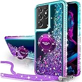 Silverback for Samsung Galaxy S21 Ultra Case, Moving Liquid Holographic Sparkle Glitter Case with Kickstand, Girls Women Bling Diamond Ring Protective Case for Galaxy S21 Ultra 5G -Purple