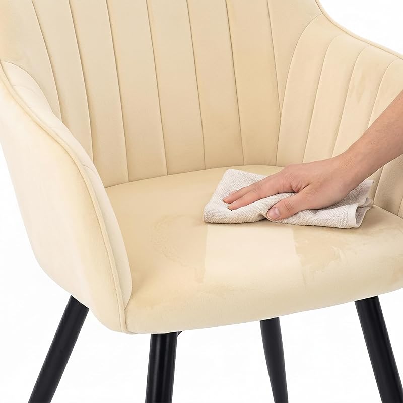 Silla de Comedor, Set 2, Terciopelo, Patas Metal, Brazos, Beige
