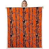 Erosebridal Orange Camo Fleece Bed Blanket Baby 30"X40" Forest Camouflage Sherpa Blanket Rustic Farmhouse Cabin Throw Blanket for Kids Adults Men,Country Woodland Hunting Theme Fuzzy Blanket