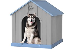 FANCYANGO Large Dog House Outdoor Indoor for Medium Large Dogs, Durable Plastic Waterproof Doghouse with Air Vents and Elevated Floor, Easy Clean and Assemble (Classic Blue, 36.2''L×38''W×38''H)