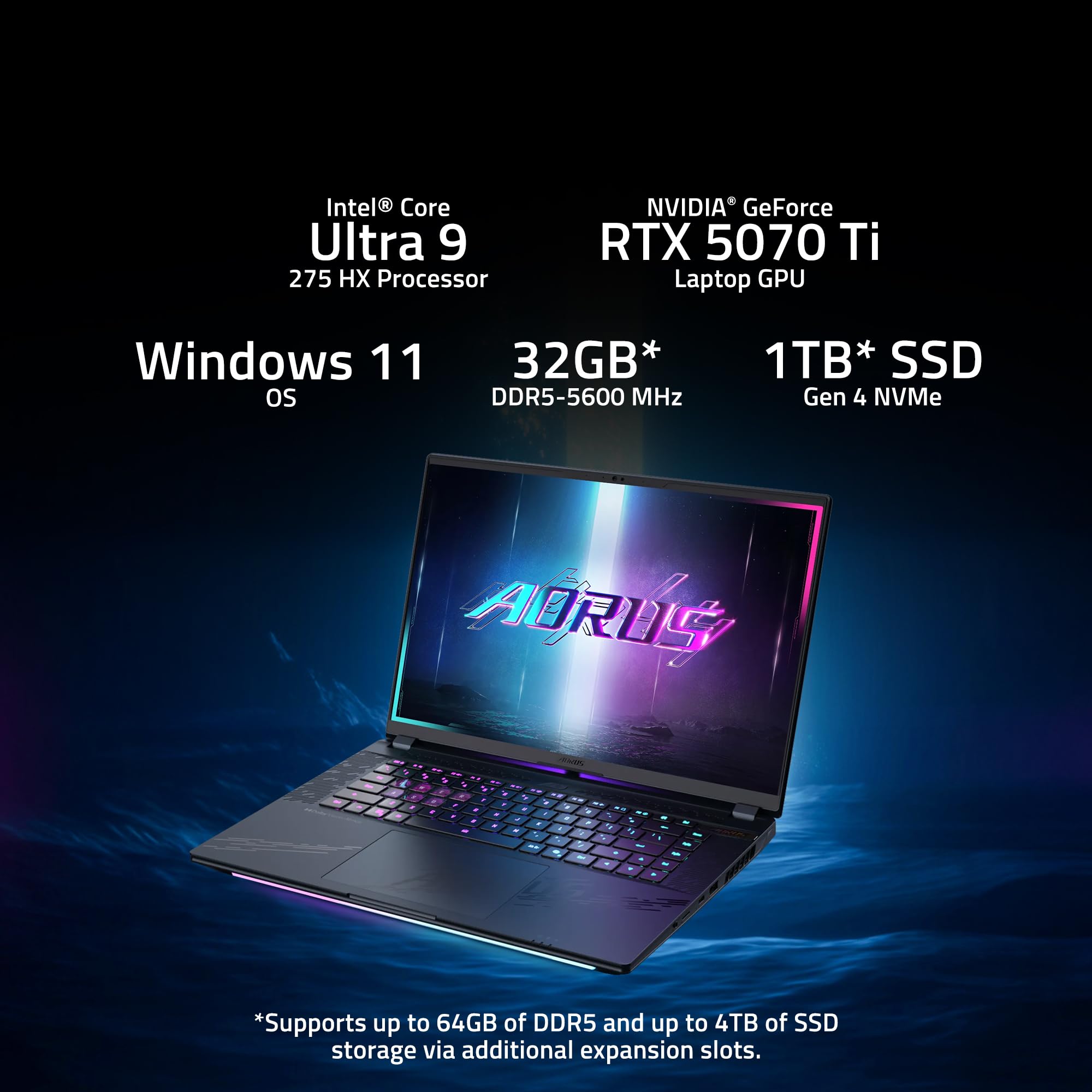 GIGABYTE - AORUS MASTER 16 Gaming Laptop - 240Hz 2560x1600 OLED - NVIDIA GeForce RTX 5070 Ti - Intel Core Ultra 9 275HX - 1TB SSD with 32GB DDR5 RAM - Windows 11 Home AD (AORUS MASTER 16 BXHC4USE64SH)