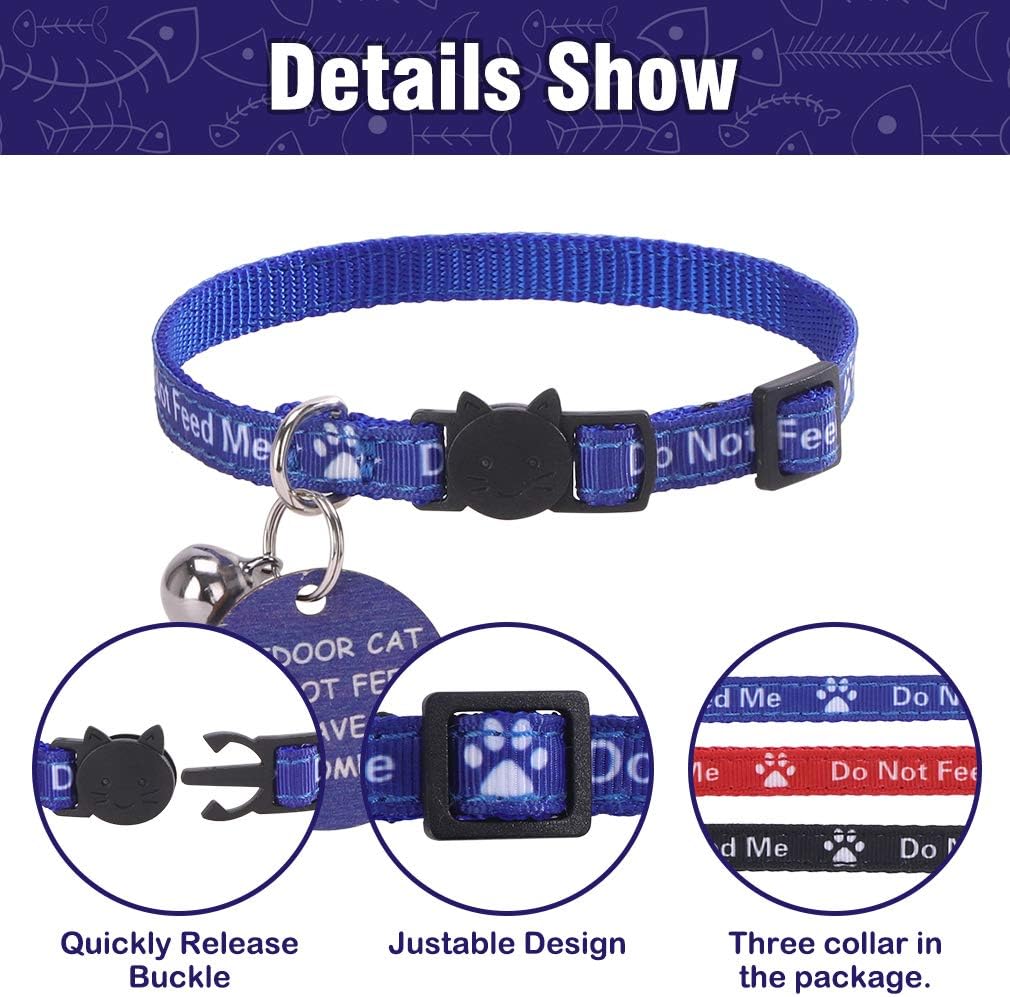 KOOLTAIL Cat Collar with Bell,3 Pack Do Not Feed Cat Collars with Warning Board Hanging "Do Not Feed Me",Cute Lightweight Adjustable Breakaway Kitten Collar with Safety Buckle - Image 5