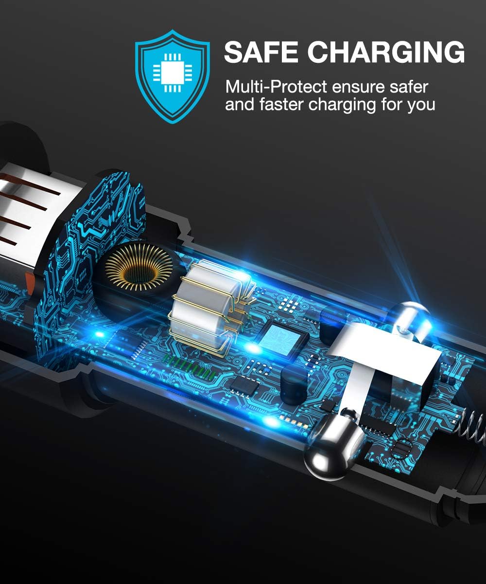 Car Charger, JSAUX Quick Charge 3.0 3A Dual USB Ports 36W Fast Car Adapter Metal Compatible with Samsung Galaxy S10 S9 S8 S20 Plus Note 10 9 8 S7, iPhone Xs Max XR X 8 7 6, iPad, LG G6 V20, Moto Black