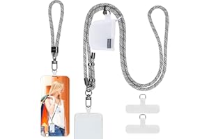 HOTEMIA Phone Lanyard and Wrist Straps, Adjustable Cell Phone Lanyard Crossbody with Detachable Wallet, 8mm Thick iPhone Lanyard for Around the Neck(White Black+Wallet)
