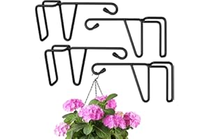 VINAZONE 4 Pack Vinyl Fence Hooks, Patio Hangers Decorative Black Powder Coated Steel Fence Hangers Suitable for Hanging Flower Baskets - Wind Chimes - Planters - Bird Feeders -Lights (4 Pack-Black)
