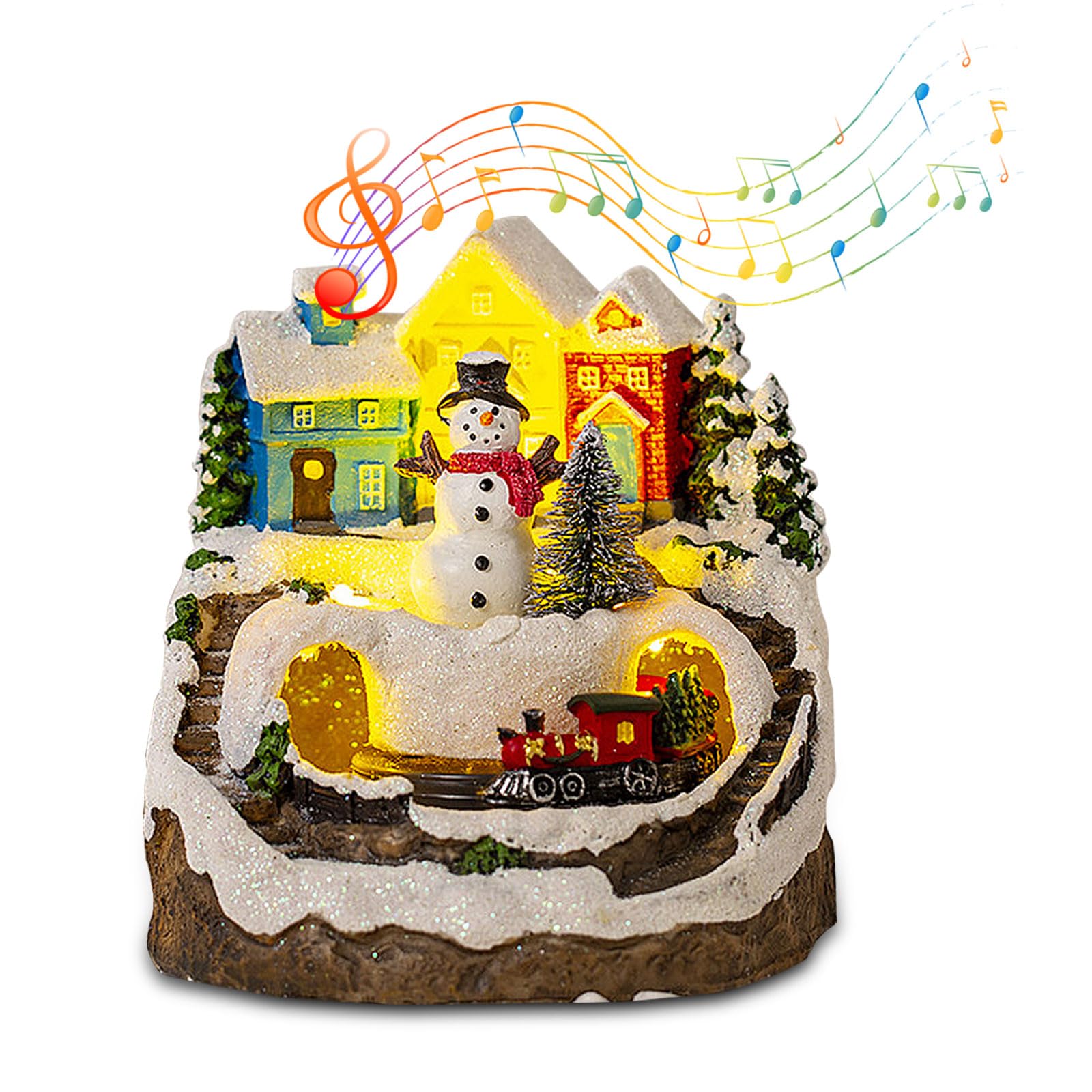 Les-Theresa Christmas Houses, Snow Scene Resin Xmas Village With Music & Lights, Led Christmas Village Scene For Home Party 6x5x4im (02)