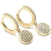 Gold Plated Hoop Earrings for Women – Round Cubic Zirconia Dangle Charm, Elegant Drop Design.KT0058