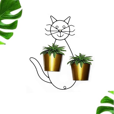 Ascent homes Cat Shape Wall Mount Stand with 2 Round Galvanized Pot