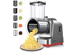 ATBKIT Electric Cheese Grater, Salad Maker With 5 Different Shapes of Blades, 250W Electric Slicer Shredder, Electric Salad Machine for Cheeses, Fruits and Vegetables