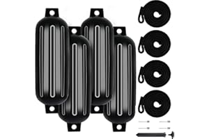 VEITHI 4.5/5.5/6.5/8.5/10/16 inch Boat Fenders 4 Pack,Ribbed Twin Eyes Vinyl Boat Bumpers Fenders,Boat Bumpers for Docking Come with Ropes Needles and Pump to Inflate