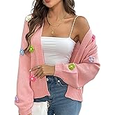 utcoco Women's Cropped Cardigan Sweaters Boho Crochet Floral Embroidery Oversized Open Front Knit Sweater Outwear