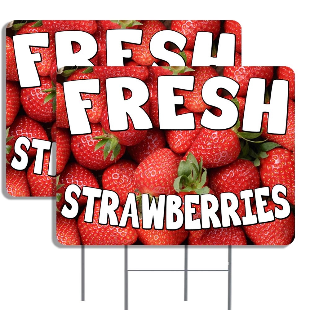 2 Pack Fresh Strawberries Yard Sign 18" x 24" Double