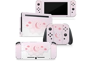 Tacky Design Clouds Skin Compatible with Nintendo Switch Skin Wrap Cover, Blue Pastel Starry Sky Skin for Nintendo Switch Stickers, Premium Vinyl 3M Full Wrap Decal. (Pink Clouds)