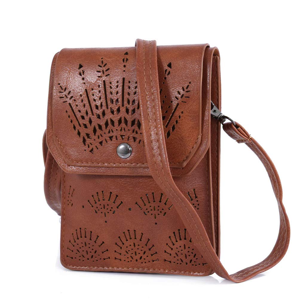 TENXITER Women Hollow Texture Small Crossbody Bags Cell Phone Purse Wallet for Girl (Brown)
