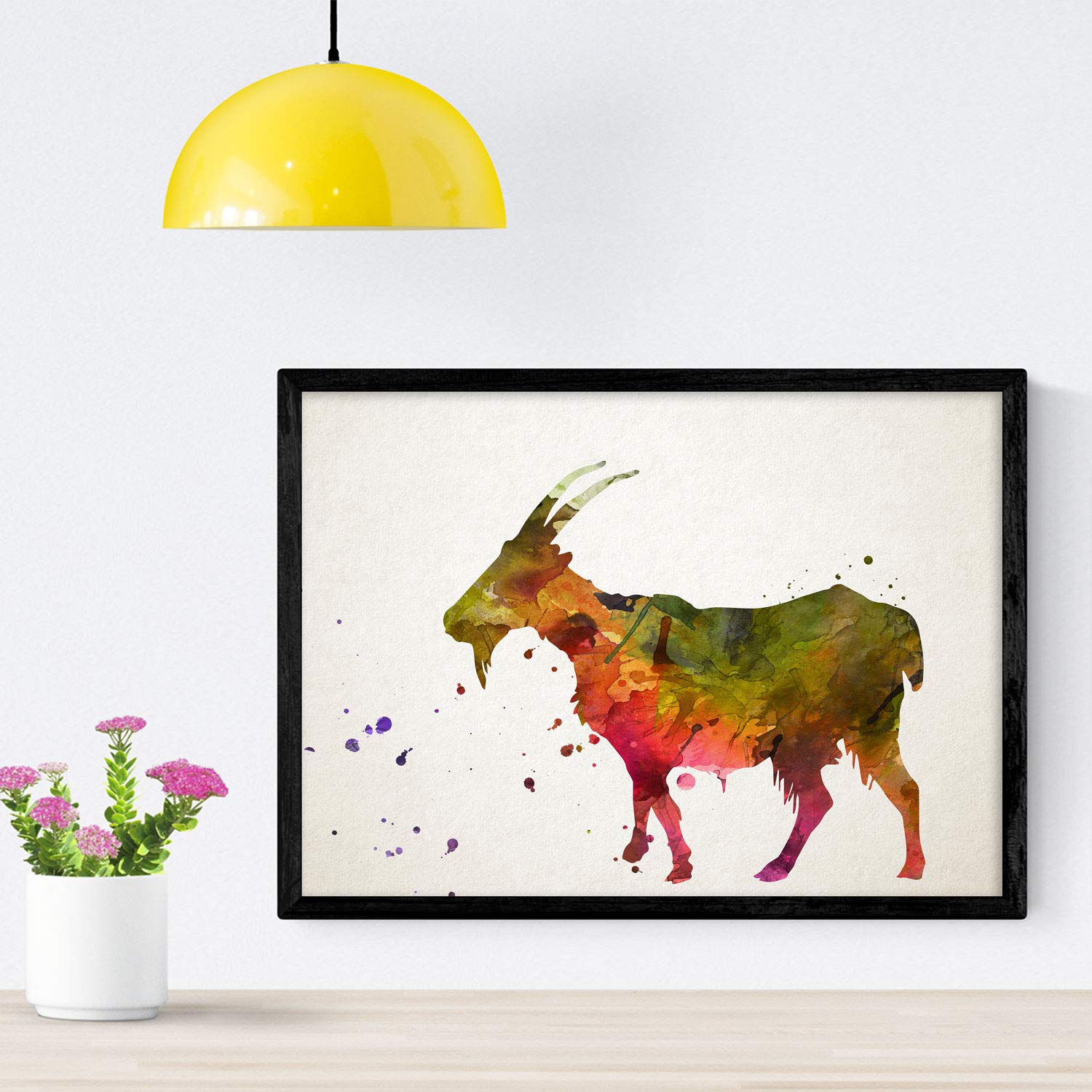 Nacnic Goat Poster Watercolor style. Animals sheets watercolor style interior decoration. A4 size
