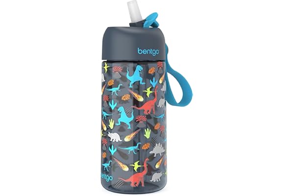 Bentgo® Kids Water Bottle - Leak-Proof, Durable Tritan™, BPA-Free 15 oz. Cup for Kids/Toddlers Ages 3+ - Flip-Up Straw & Dishwasher Safe for School, Sports, Daycare & Camp (Dinosaur)