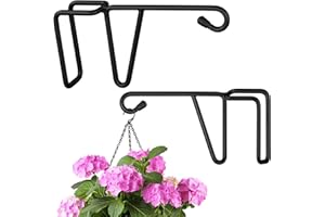 VINAZONE 2 Pack Vinyl Fence Hooks, Patio Hangers Decorative Black Powder Coated Steel Fence Hangers Suitable for Hanging Flower Baskets - Wind Chimes - Planters - Bird Feeders -Lights (2 Pack-Black)
