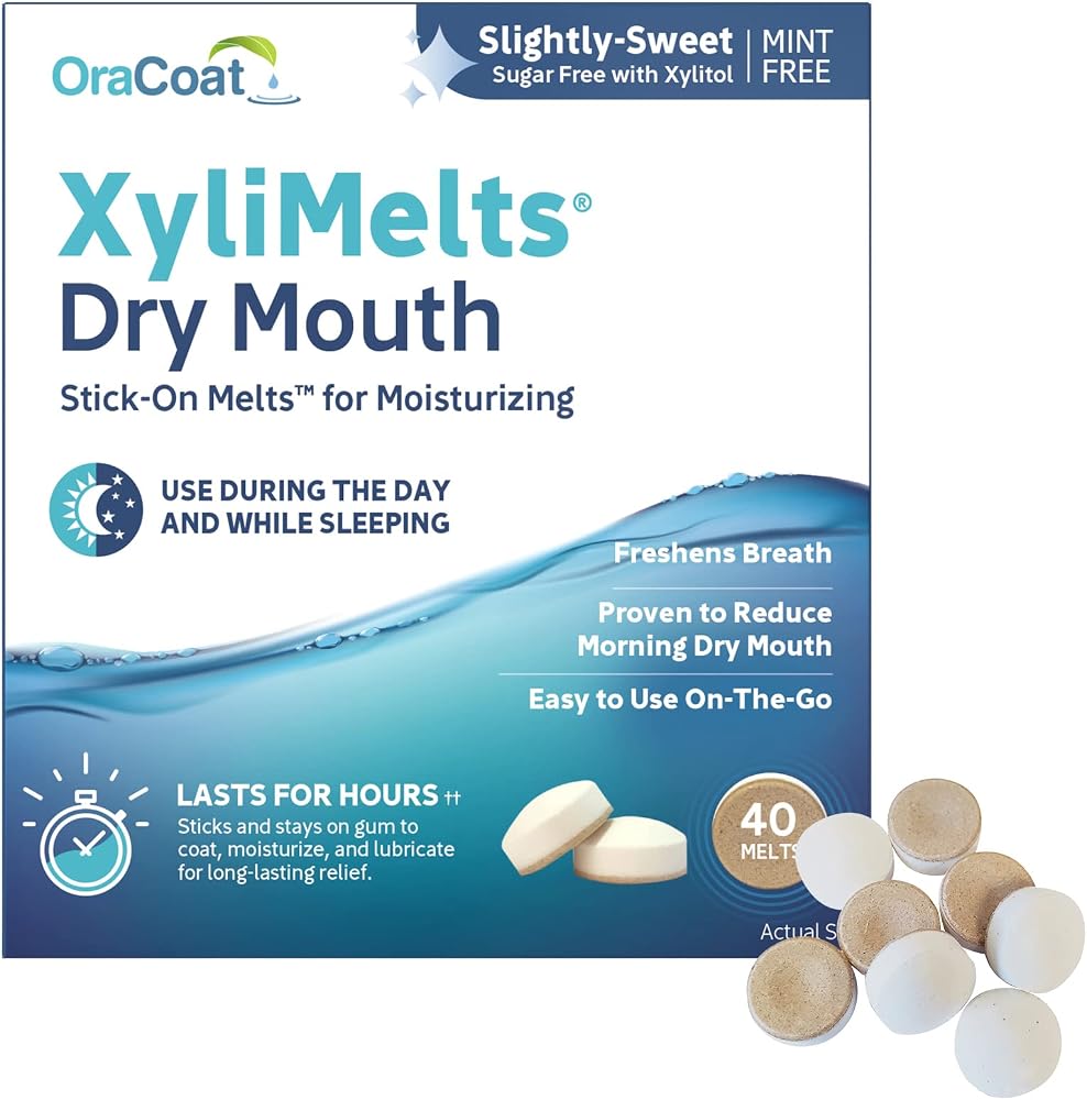 Oracoat XyliMelts for Dry Mouth Night Time or Day - Moisturizing Dry Mouth Adhering Discs, Sugar Free with Xylitol, 40 Count,