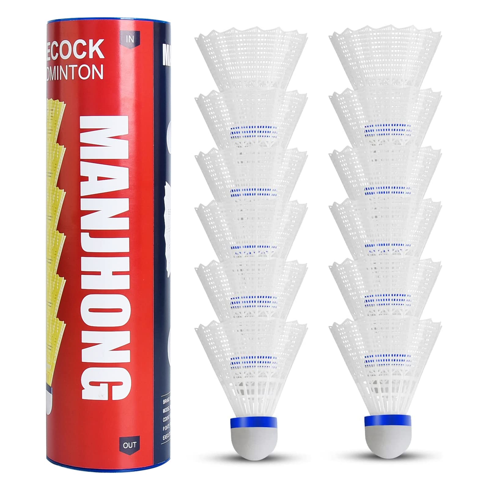 MANJHONG Nylon Badminton Shuttlecocks, Great Flight & Balance, Durable Shuttlecocks for Indoor Outdoor Sports Playing, White 12 Pack