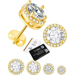 XYJZXY Moissanite Stud Earrings 14K Gold Plated Halo Stud Earrings for Women Men D Color VVS1 Hypoallergenic Dainty Moissanit