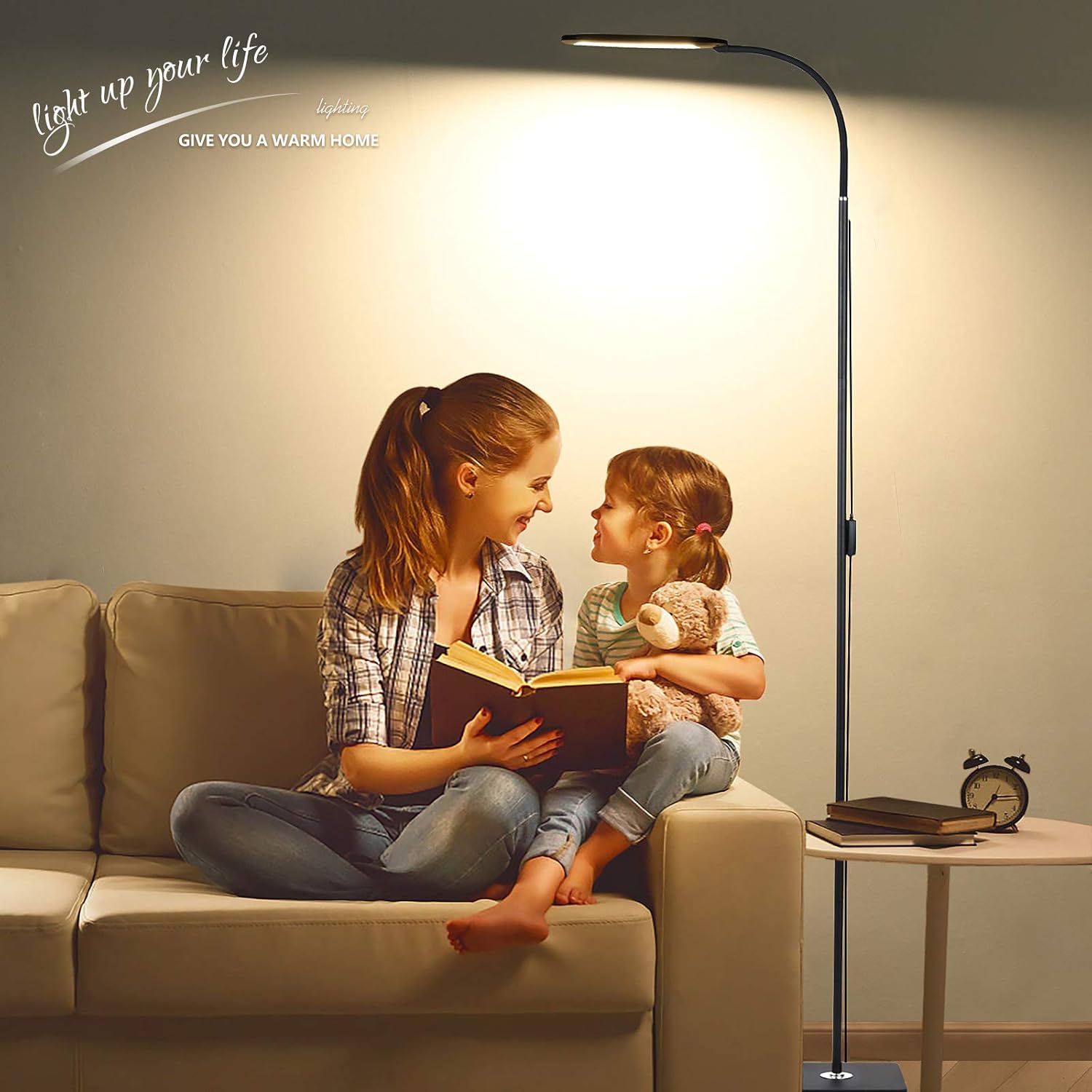 ALongDeng LED Floor Lamp with Adjustable Gooseneck, Height Adjustable Modern Standing Lamp, 10 Brightness Levels & 3 Color Temperatures, 14W Dimmable Reading Lamps for Bedroom Office Living Room Piano: Home Improvement