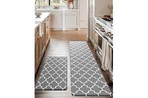Homergy Anti Fatigue Kitchen Mats for Floor 2 PCS, Memory Foam Cushioned Rugs, Comfort Standing Desk Mats for Office, Home, Laundry Room, Waterproof & Ergonomic, 17.3×30.3 & 17.3×59, Grey Lantern