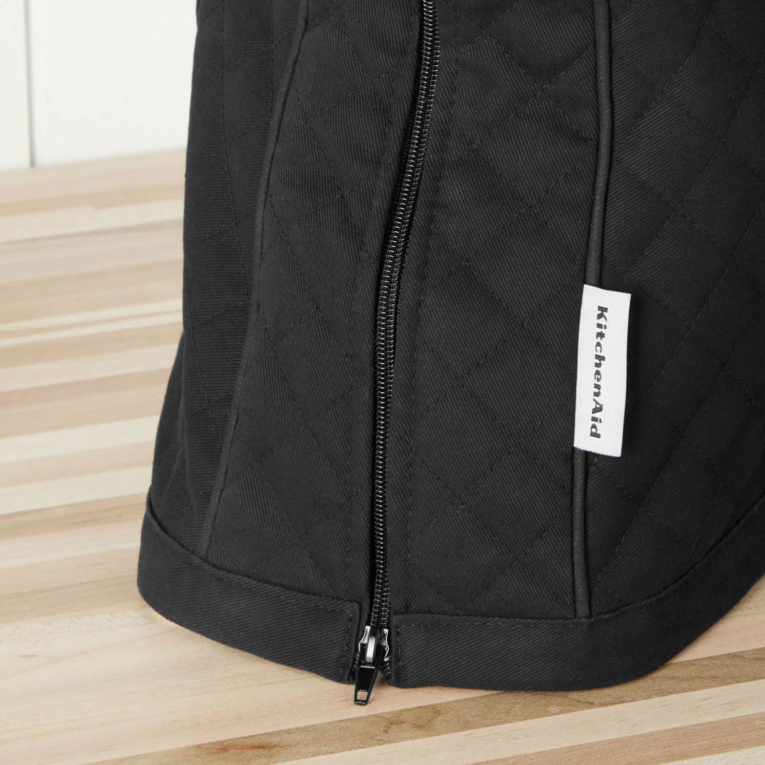 KitchenAid Fitted Tilt-Head Solid Stand Mixer Cover with Storage Pocket, Quilted 100% Cotton, Matte Black, 14.4