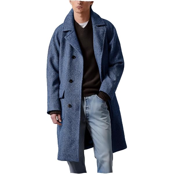 PopEle Mens Brown Herringbone Tweed Wool Winter Overcoat Outwear