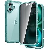 Diaclara Designed for iPhone 16 Case 6.1 Inch,Upgraded [Full Camera Protection] Full Body Rugged Clear Bumper Case with Built-in Privacy Screen Protector for iPhone 16,Green