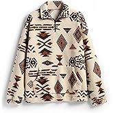 ZAFUL Sweatshirt for Women Oversized Quarter Zip Pullover with Pockets, Long Sleeve Ethnic Aztec Print Faux Fur Crop Top