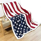 UKELER US Flag Patriotic Sherpa Throw Blanket 50''×60'', American National Flag Fleece Blanket for Bed/Couch/Sofa/Office/Camping, USA Military Veteran July 4th Gift