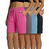 Real Essentials 4 Pack: Women's Dry-Fit Athletic 7" Bermuda Long High Waisted Running Shorts (Available in Plus Size)