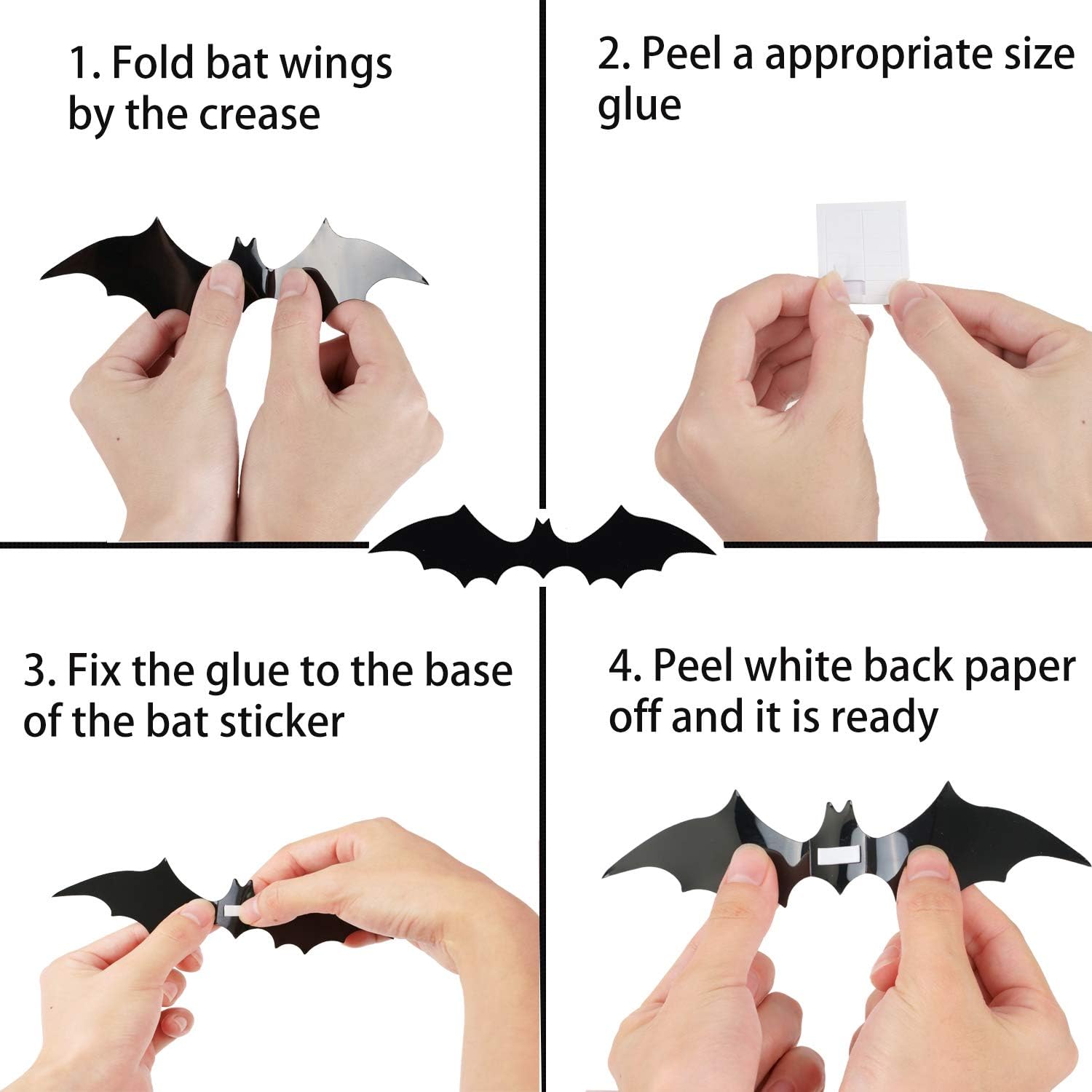 DIYASY Bats Wall Decor,120 Pcs 3D Bat Halloween Decoration Stickers for Home Decor 4 Size Waterproof Black Spooky Bats for Room Decor: Kitchen & Dining
