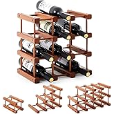 Juexica 1 Pcs 12 Bottles Wooden Wine Rack for Inside Cabinet Stackable Countertop Modular Wine Storage Rack DIY Assembly Bottle Holder for Cellar (Wooden Color)