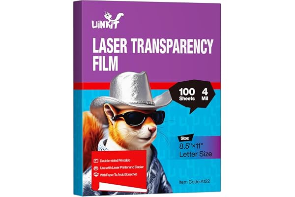 Uinkit 100 Sheets Laser Transparency Film 8.5x11 Color Transparent Paper OHP Clear Overhead Projector Film 8.5x11 for Laser J