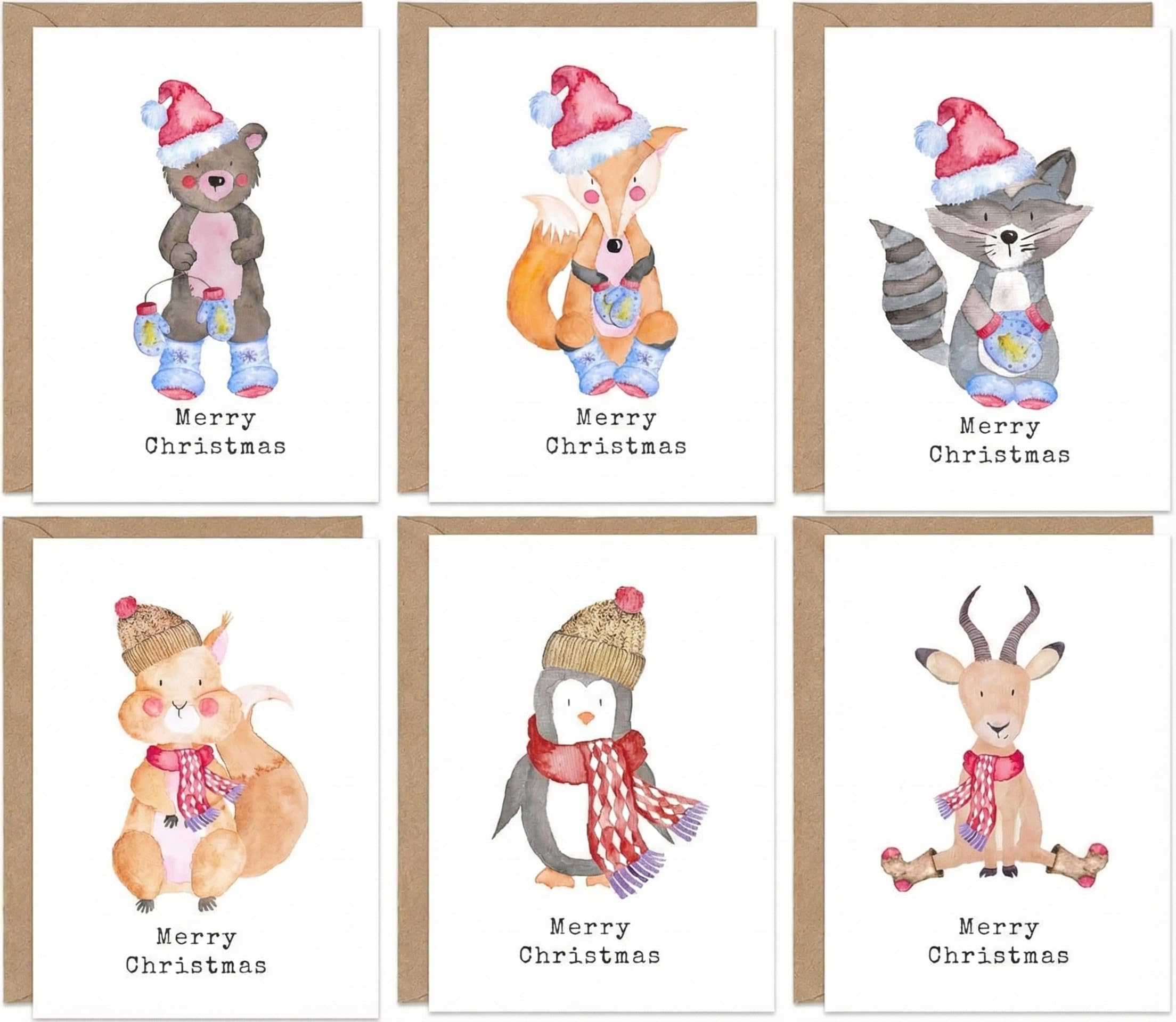 48 Recycled, Eco Friendly, Cute Animal Christmas Cards with Envelopes