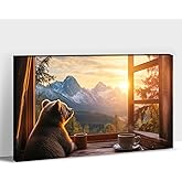 UZMKM Bear Canvas Wall Art - Wildlife Animal Mountain Sunrise Painting Picture Prints - Nature Forest Landscape Wall Artwork for Living Room Bedroom Wall Decor, 18x24 Inch