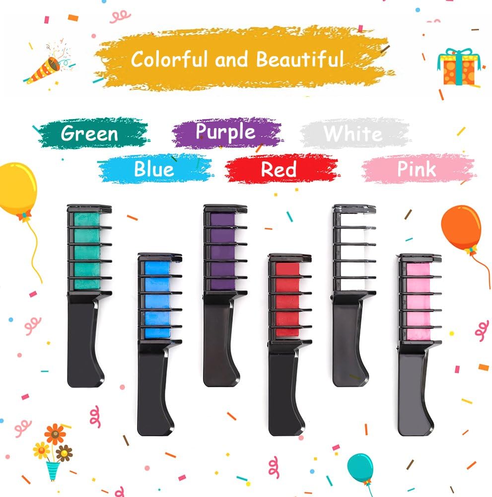 Qivange Hair Chalk Comb, 6 Pcs Temporary Non-Toxic Hair Coloring for Kids Ideal Cosplay, Halloween, Carnival - Image 3