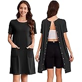 Deyeek Hospital Gowns for Women Open Back Tear Away Snap Nursing Dress Short Sleeve Soft Adaptive Clothing With Pockets
