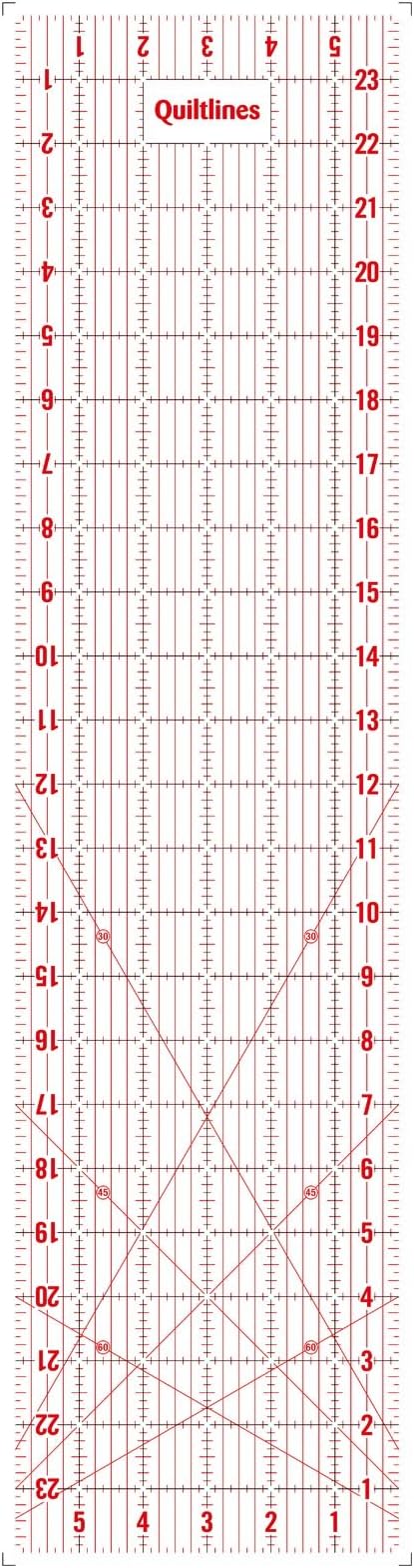 Quiltlines Quilting Ruler Imperial Markings, Laser Cut Acrylic, Transparent & Non Slip, 6 x 24 Inch