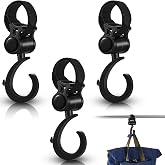 4 Pcs Walker Hooks 360&deg; Rotation for Walker Rollator Wheelchair Stroller | Folding Walker Compatible, Clip On Hanger, Bag Holder, Stroller Shopping Cart, Black