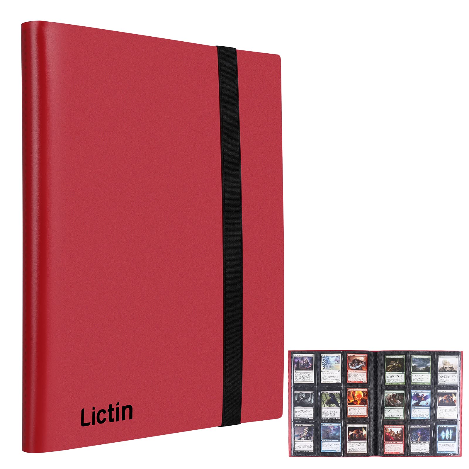 Lictin Trading Cards Album - 396 Side Loading Pocket with Elastic Strap, Card Binder Album Folder Card Collection Binder 22 Pages,18 Pockets Each Page(Red)