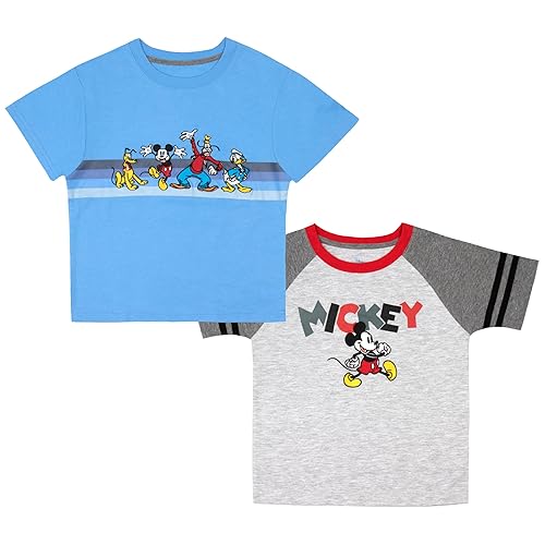 Disney Mickey Mouse and Friends Boys 2-Pack Short Sleeve T-Shirt Bundle Set for Kids (Size 4, Blue/Grey)