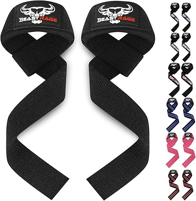 BEAST RAGE Zughilfen für Krafttraining (Fitness Straps) Kreuzheben Gurte Frauen Männer (Gepolstert) Gewichthebergurte Baumwolle Handgelenkstütze Griffe Hantel Bar (Lifting Straps)(Wrist Wraps)