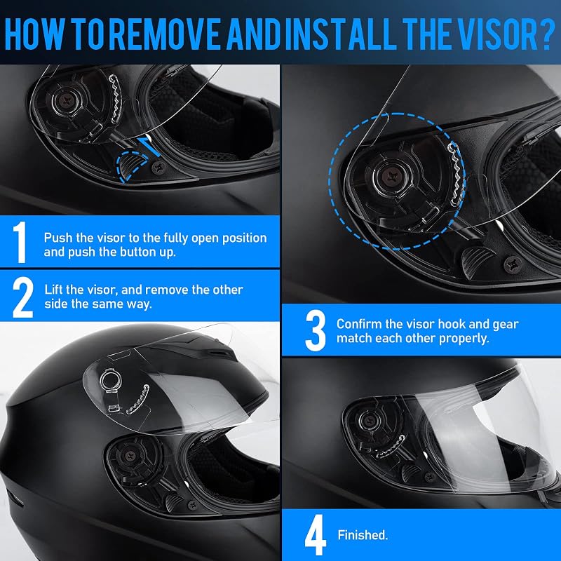 Casque Moto Intégral Homme et Femme, Noir M (57-58cm)