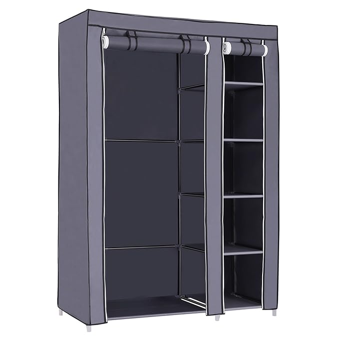 SONGMICS Armario de Tela para Ropa Organizador Textil Plegable 175 x 110 x 45 cm Gris LSF007G